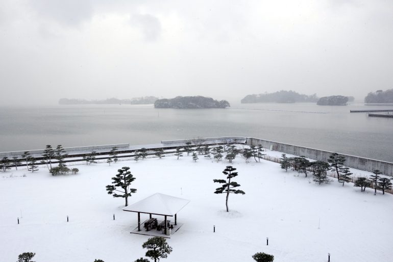 松島の雪（2017年12月27日）パレス松洲4階客室より